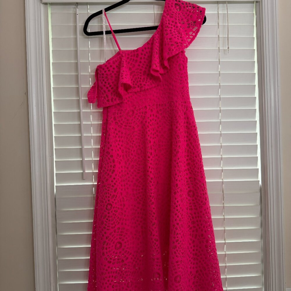 EUC Lilly Pulitzer Pink Callisto Ruffle One Shoulder Dress Size 4 - Picture 3 of 5